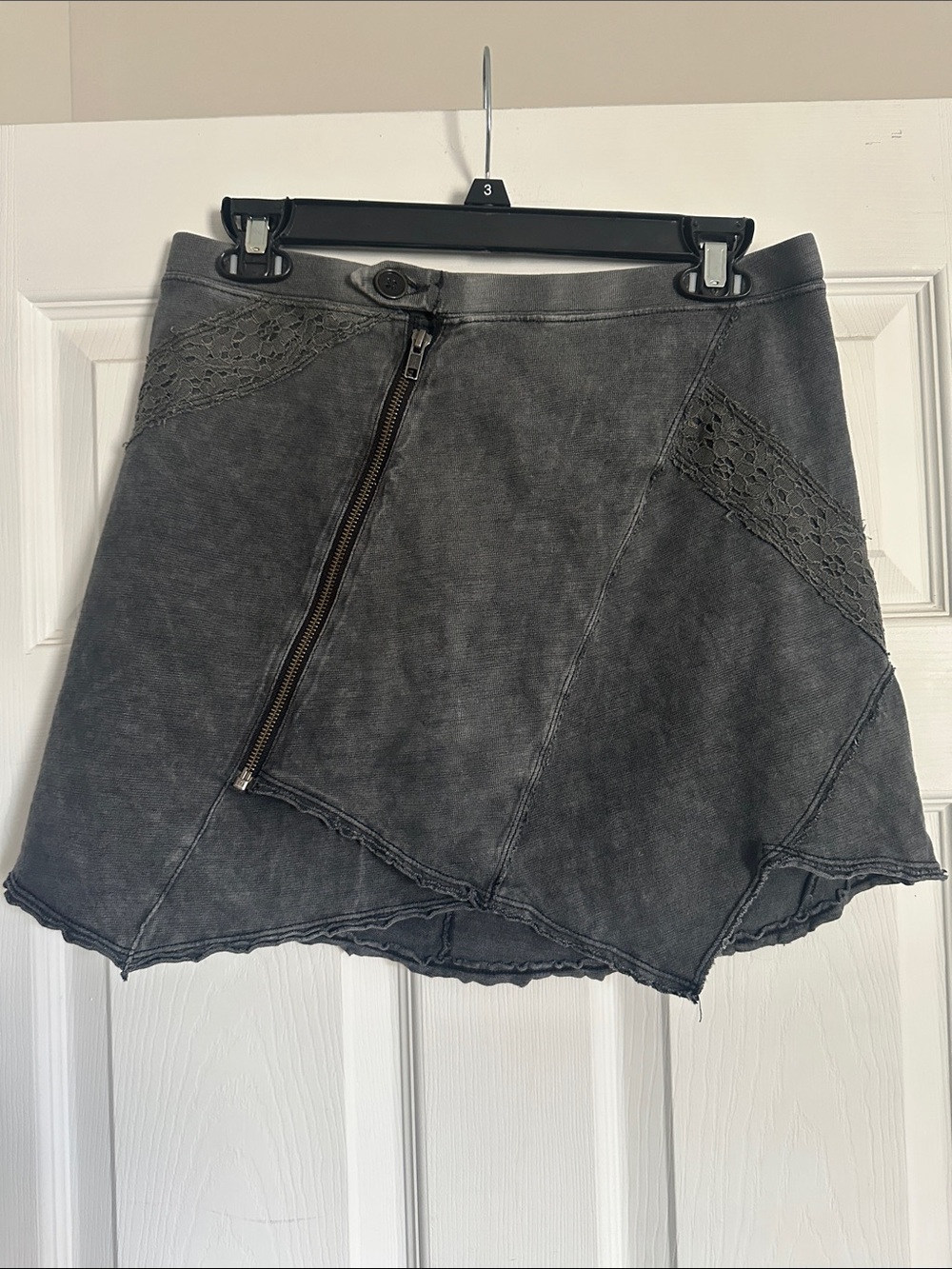 Free People Asymmetrical Gray Skirt with Zip lace Detail